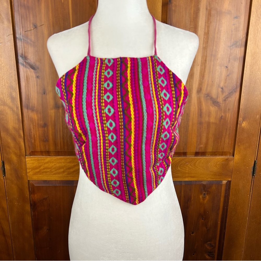 Staring at Stars Colorful Halter Southwestern Coachella Embroidered Crop Top